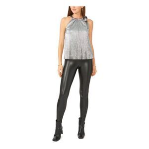28TH & PARK Womens Top Silver Sleeveless Halter Evening Tie Neck Lined Juniors S
